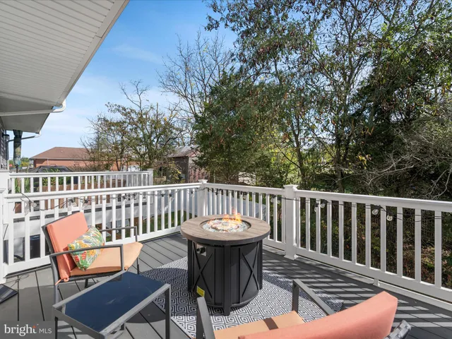 a view of a chair in wooden deck
