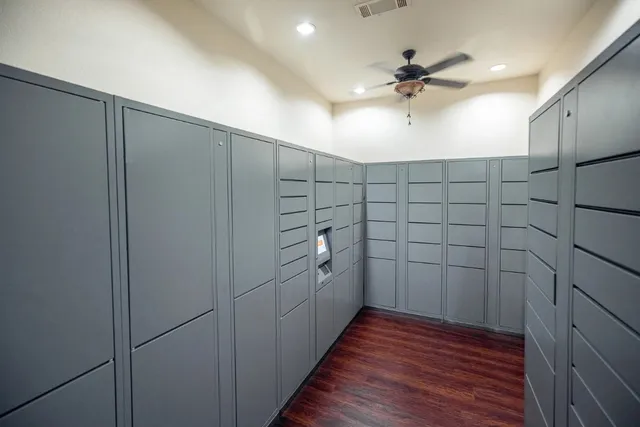 a storage room with a window