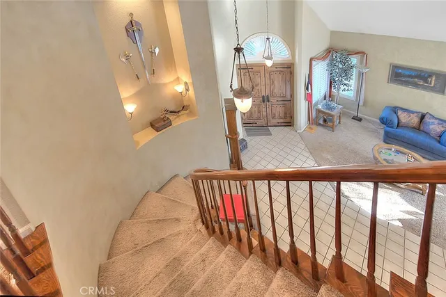 a view of a hallway with windows