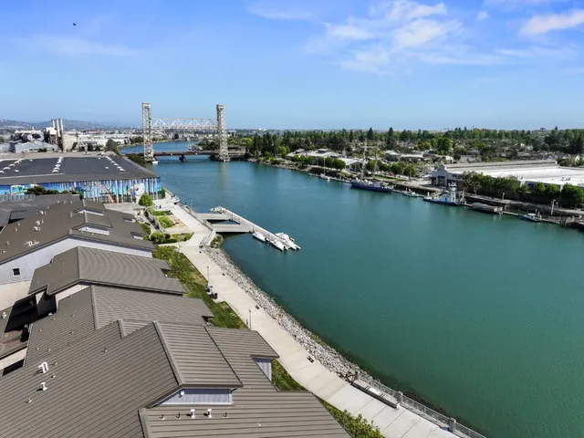 a view of a lake with a city