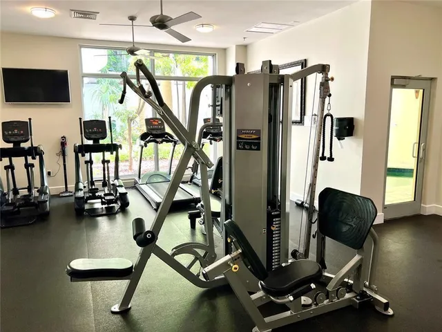 a view of a room with gym equipment