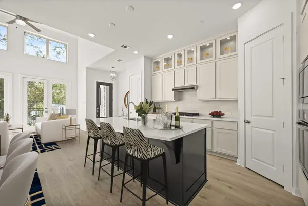 a view of a dining room kitchen and a sink