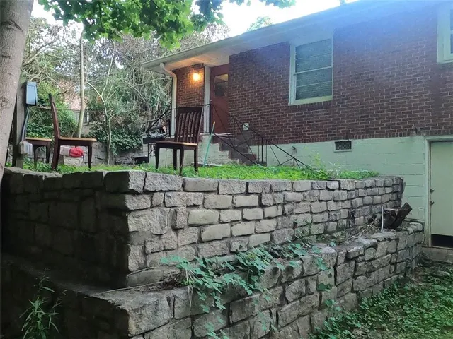 a view of a forest with trees in the background
