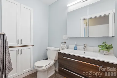 a bathroom with a sink toilet and vanity