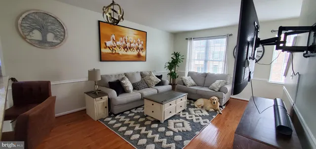 a living room with furniture a rug and a window