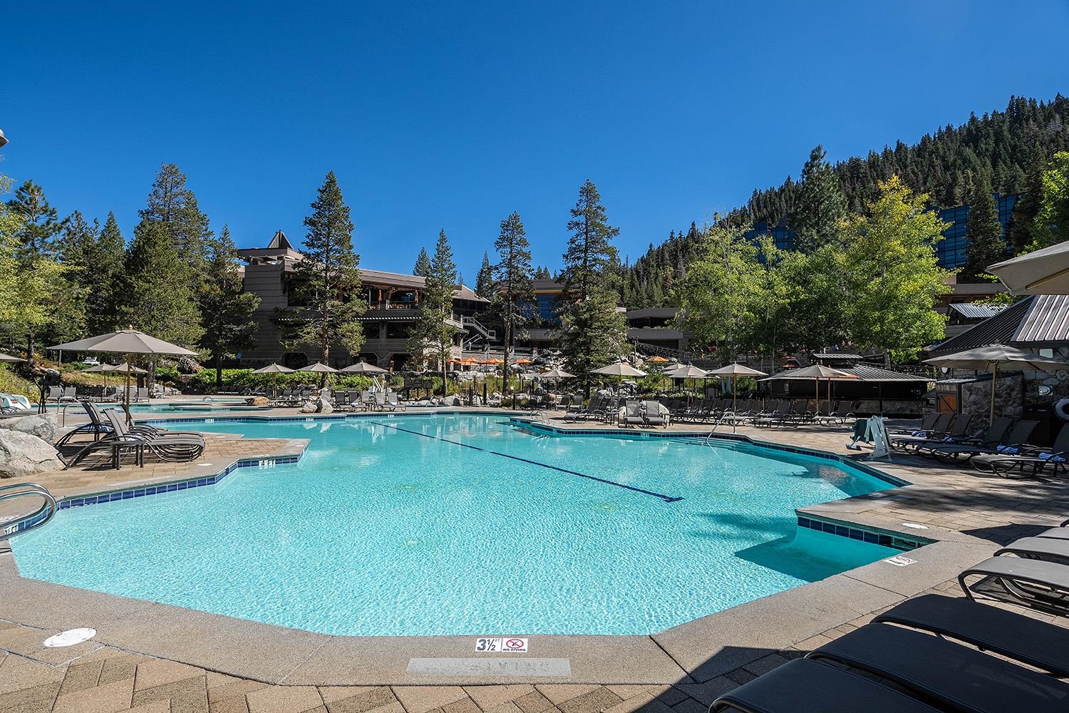 400 Resort Road, Unit 236 Olympic Valley, CA 96146 - Photo 13 of 25 a view of a swimming pool with outdoor seating and plants