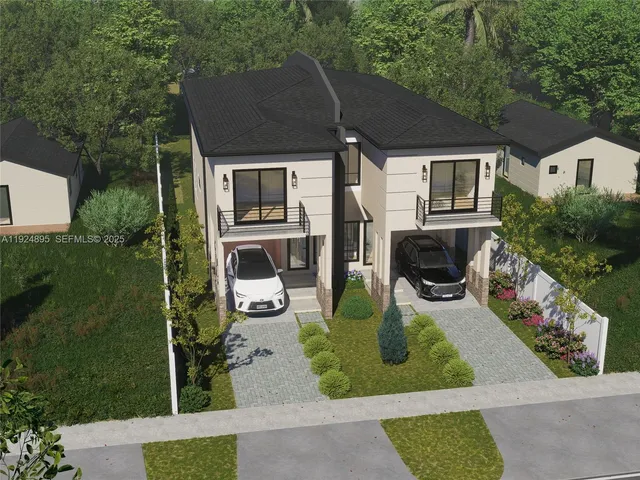 a aerial view of a house with garden