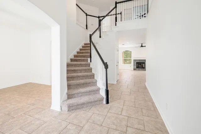a view of a hallway to a house