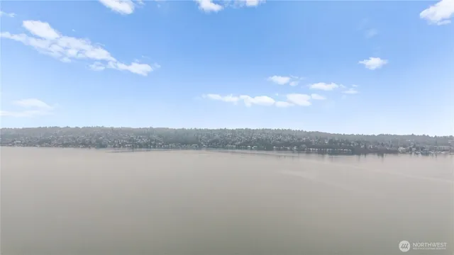 a view of a lake and mountain in the back