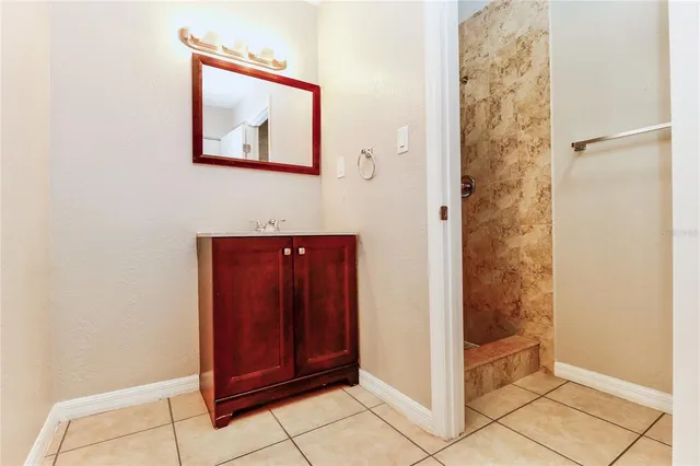 a view of a bathroom with a door