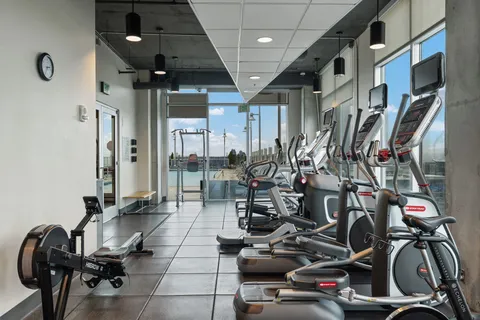 a view of a room with gym equipment