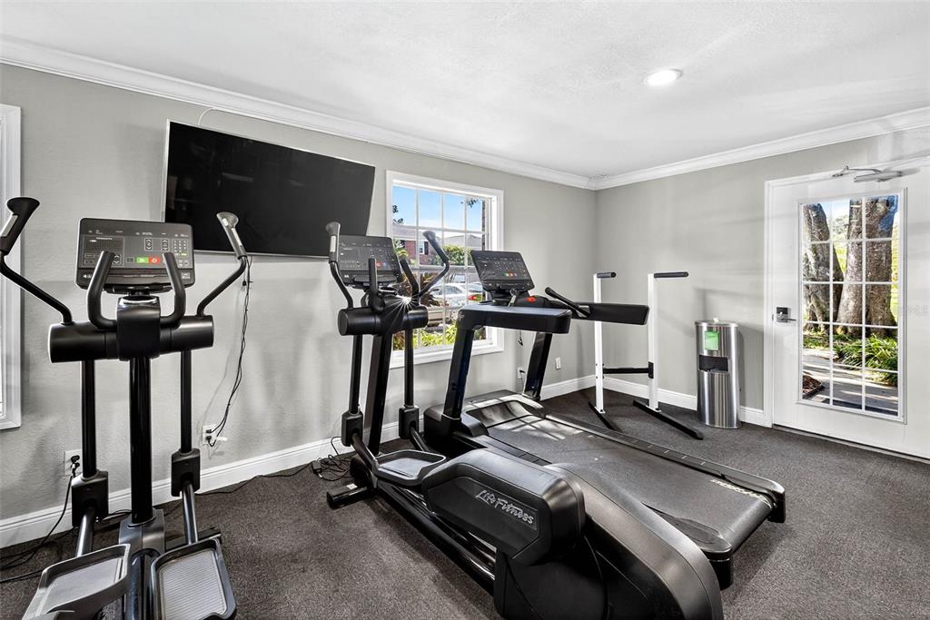 13824 Orange Sunset Drive, Unit 202 Tampa, FL 33618 - Photo 16 of 20 a room with gym equipment and a large window