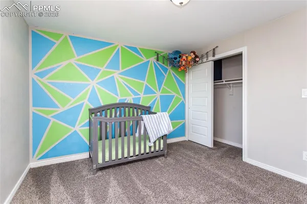 a view of a garage with stairs