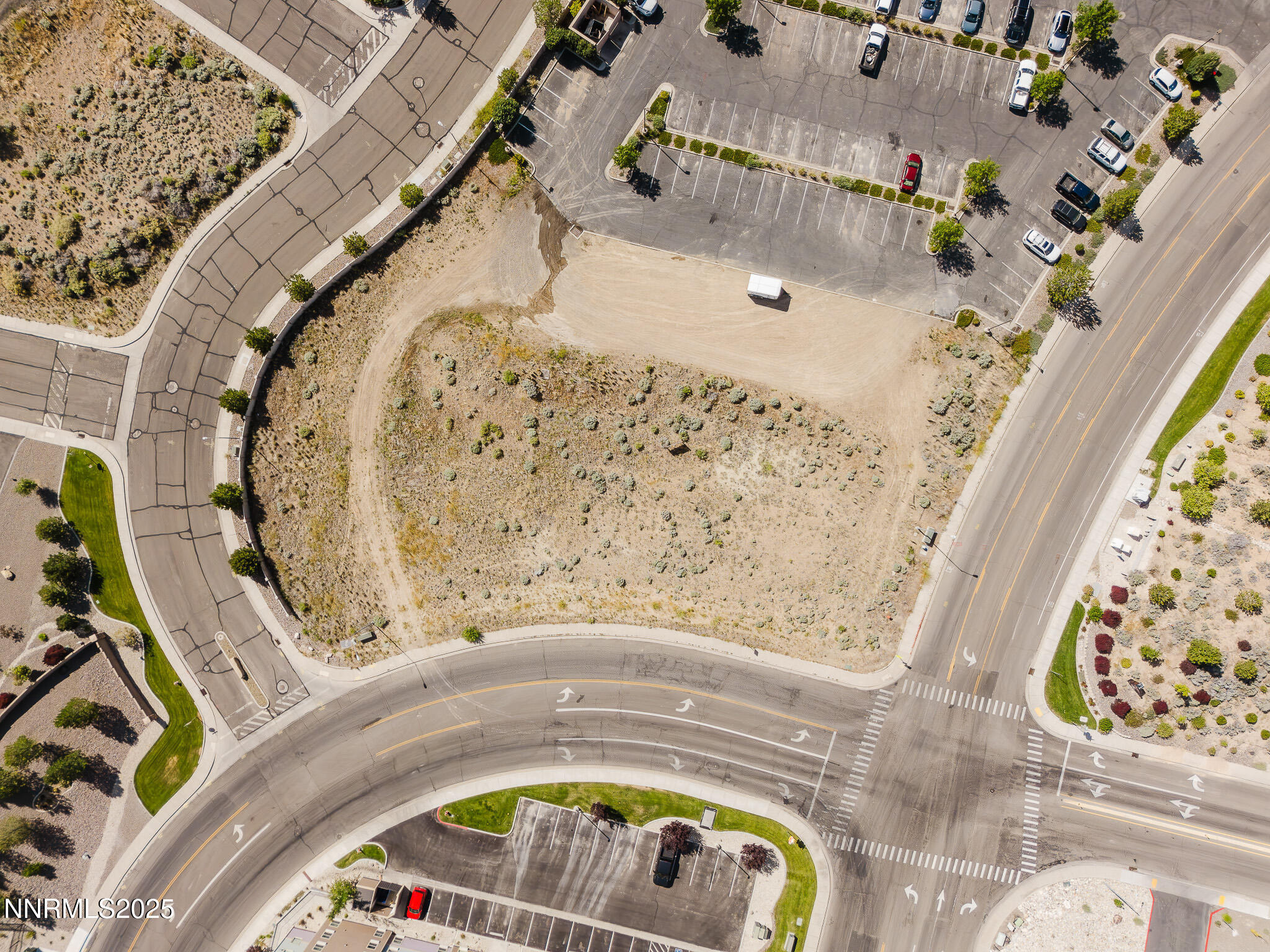 an aerial view of a swimming pool