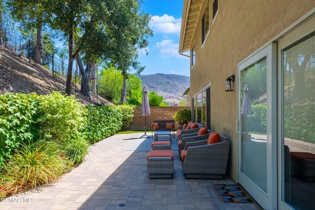 a building outdoor space with patio furniture