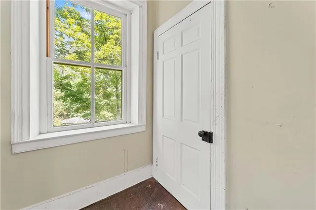 a view of a small space with a window