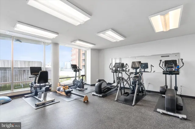 a view of a room with gym equipment