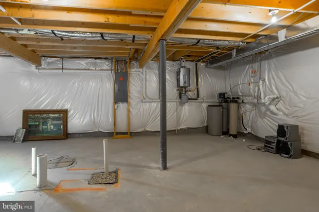 a view of a garage with a table and chairs
