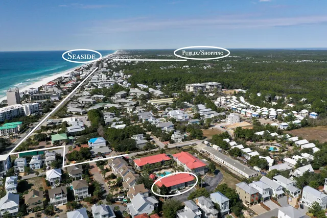 an outdoor space with seating area