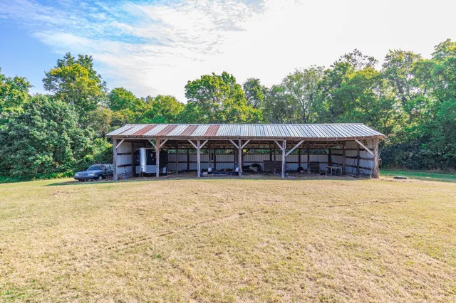 a view of a big yard with lots of green space