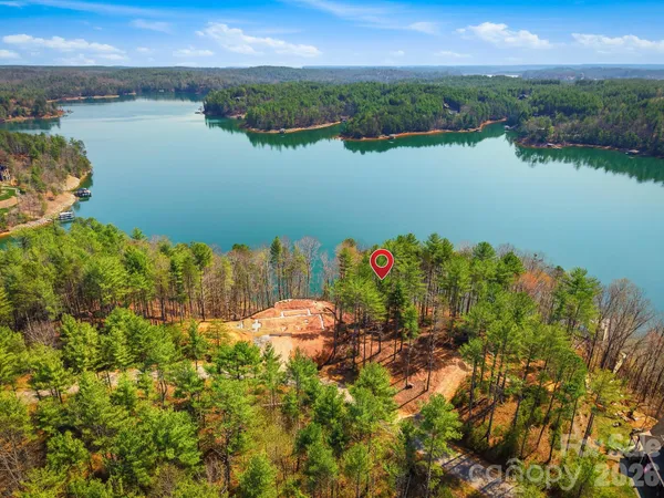 a view of a lake with a city view