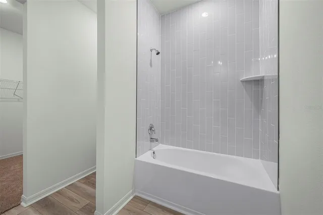 a bathroom with a bathtub