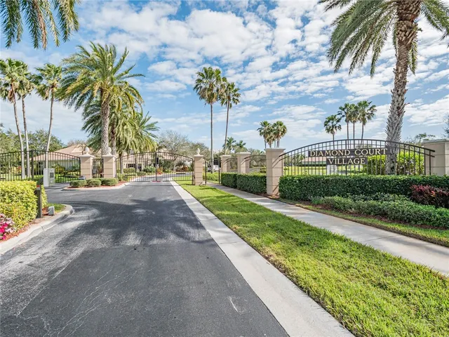 a view of a street with palm trees