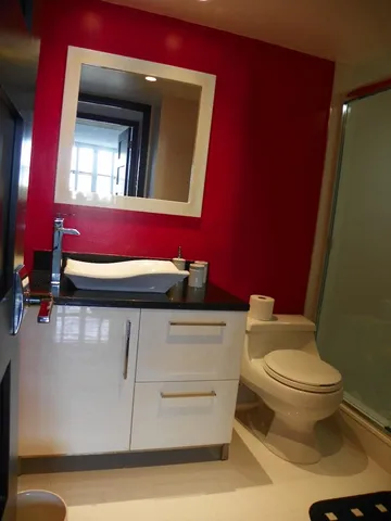 a bathroom with a toilet a sink and mirror