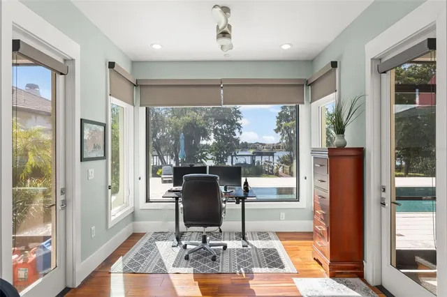 a bedroom with a bed and furniture