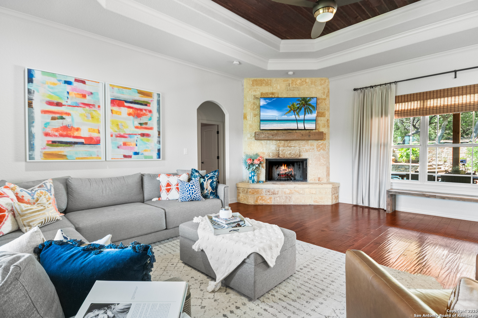875 Shepherds Ranch Bulverde, TX 78163 - Photo 15 of 54 a living room with furniture and a fireplace