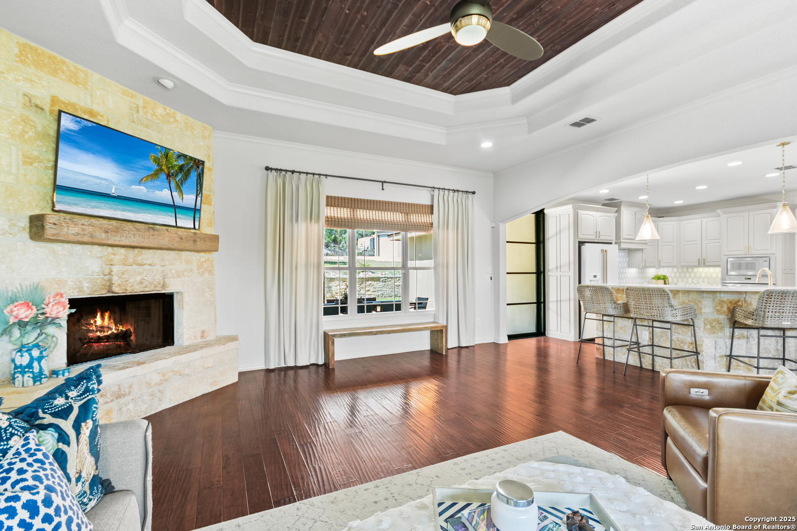 875 Shepherds Ranch Bulverde, TX 78163 - Photo 17 of 54 a living room with furniture and a fireplace