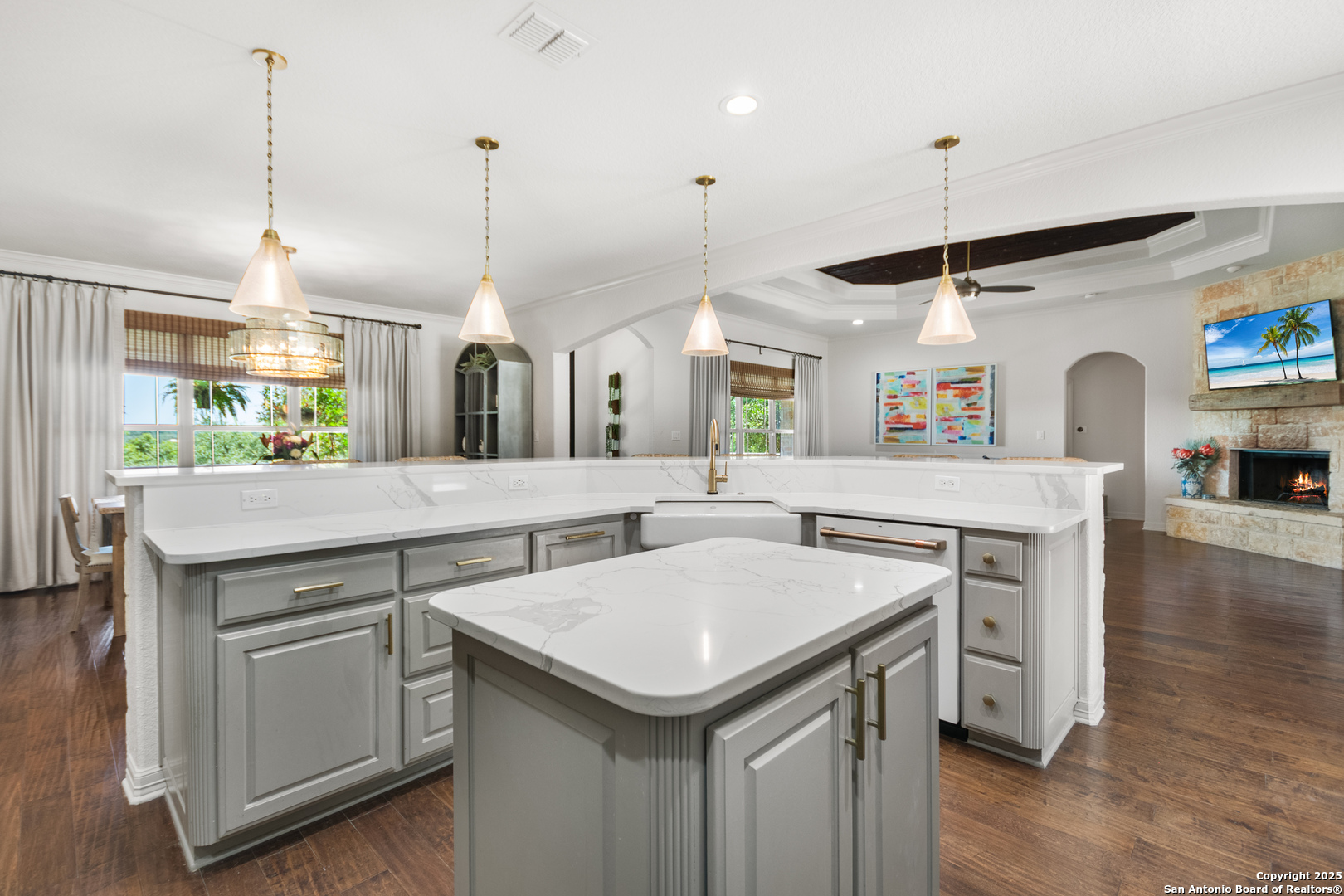 875 Shepherds Ranch Bulverde, TX 78163 - Photo 20 of 54 a kitchen with a stove a sink a window and chairs