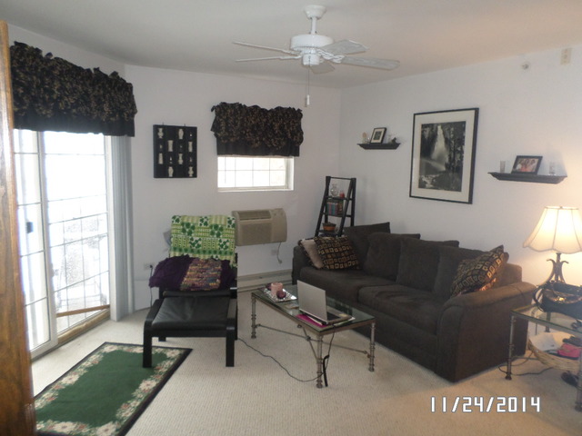 1490 Spring Brook Court, Unit 1G Round Lake Beach, IL 60073 - Photo 8 of 12 a living room with furniture a flat screen tv and a large window