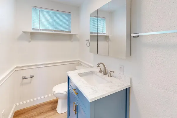 a bathroom with a sink toilet and vanity