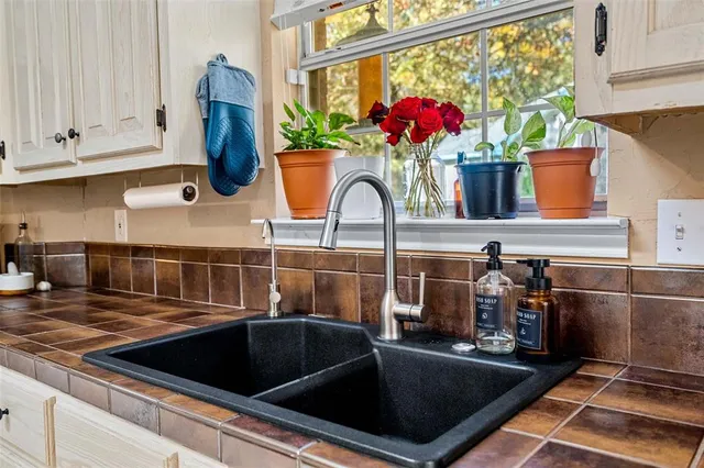 a kitchen with a sink and cabinets