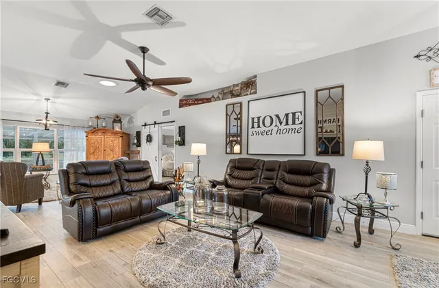 a living room with furniture