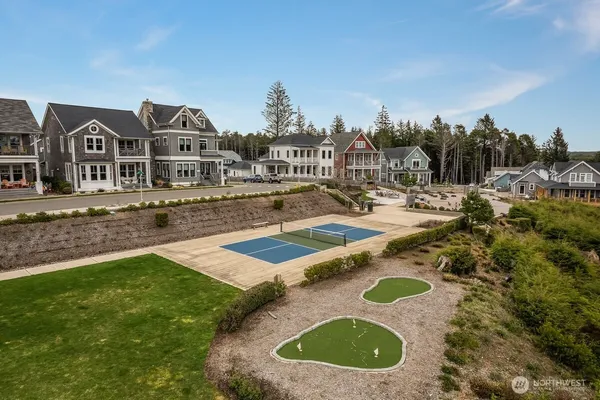 a view of a house with swimming pool and mountains