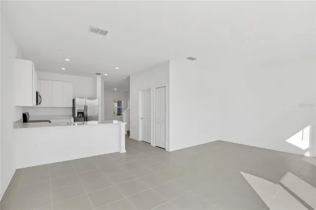 a view of kitchen with white cabinets