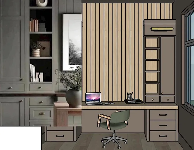 a view of cabinets and window