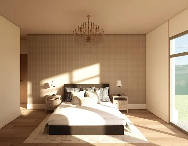 a bedroom with a bed and window