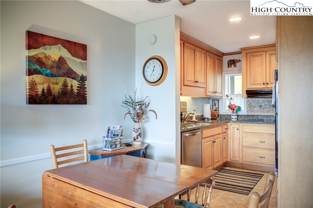367 Skyleaf Drive, Unit D8 Banner Elk, NC 28604 - Photo 11 of 43 a kitchen with stainless steel appliances granite countertop a stove a sink and a refrigerator