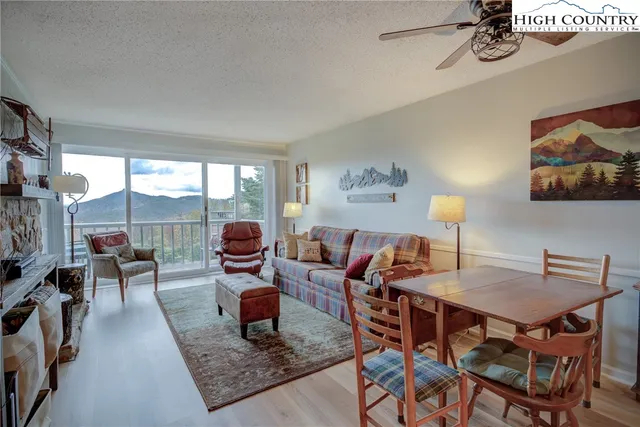 a living room with furniture a rug and a window