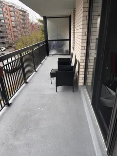 a building outdoor space with seating space