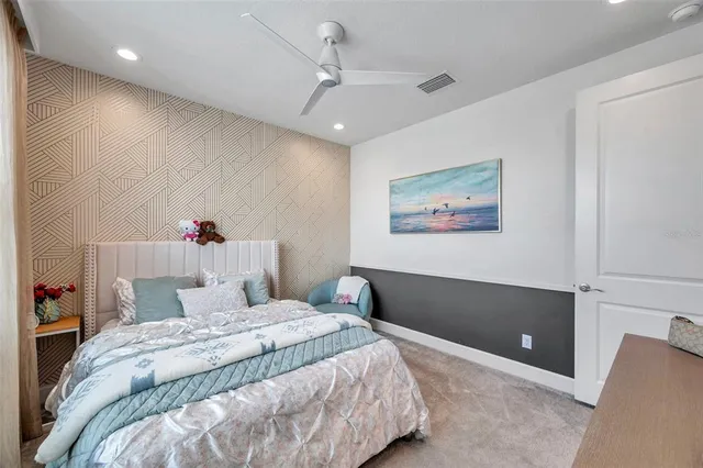 an aerial view of a house with a garden