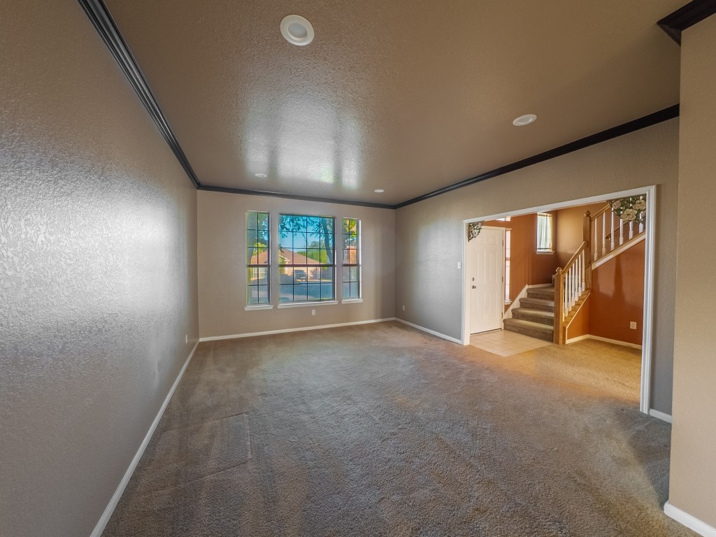 1706 Apache Trail Round Rock, TX 78665 - Photo 6 of 40 Spare room with ornamental molding, a textured wall, a textured ceiling, healthy amount of natural light, and carpet