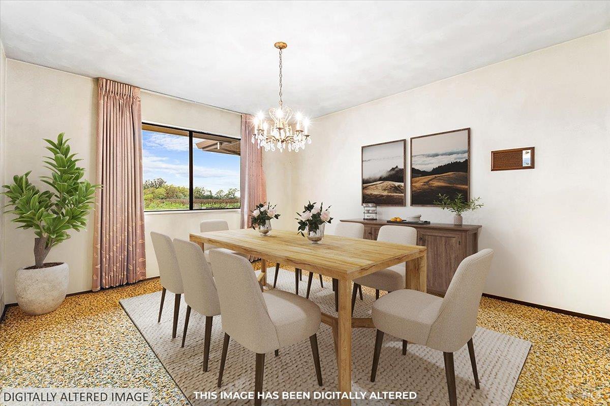 2062 Woolsey Road Fulton, CA 95439 - Photo 10 of 44 a dining room with furniture a chandelier and wooden floor