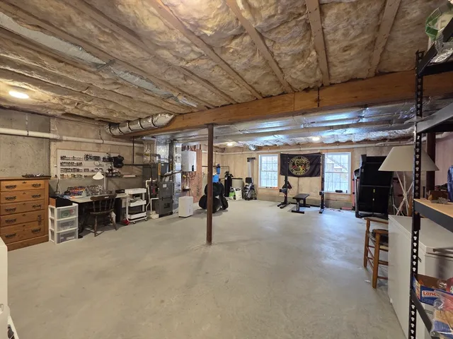 a view of a garage with storage