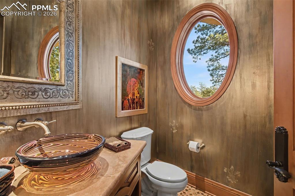 1830 Brantfeather Grove Colorado Springs, CO 80906 - Photo 23 of 50 a bathroom with a toilet a sink and a mirror