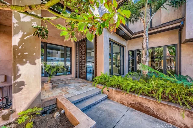 a view of a terrace with city view
