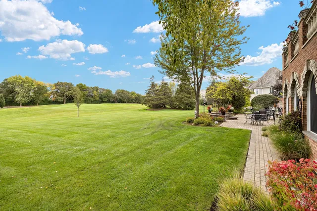a view of a garden with houses